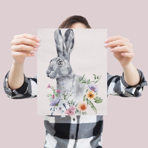 Wall Art Watercolor Bunny Print Poster Unframed - Picture 6 of 15